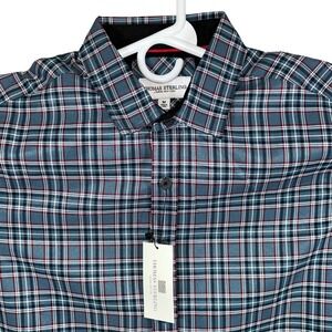 Thomas Sterling Mens Plaid Button Down Shirt Blue Red White Long Sleeve Size M